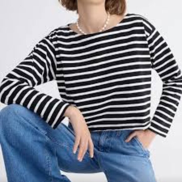 J. Crew Black and White Breton Stripe Crop Top Size Medium - Picture 1 of 13